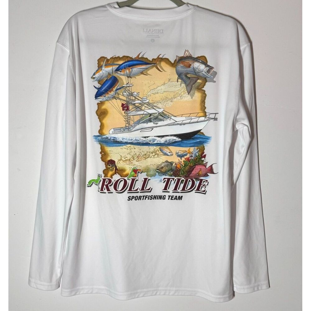 Roll Tide Sportfishing Team Shirt Sz M White Long Slv Bama Graphic‎ Fishing NICE